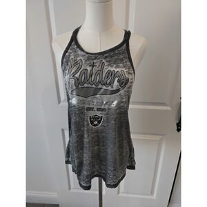 Raiders Football Tank Top Women's Grey Burnout Racerback Graphic Tee L